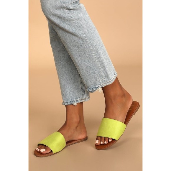 Size 8 Lulus Addison Lime Suede Slide Sandals - Picture 2 of 7
